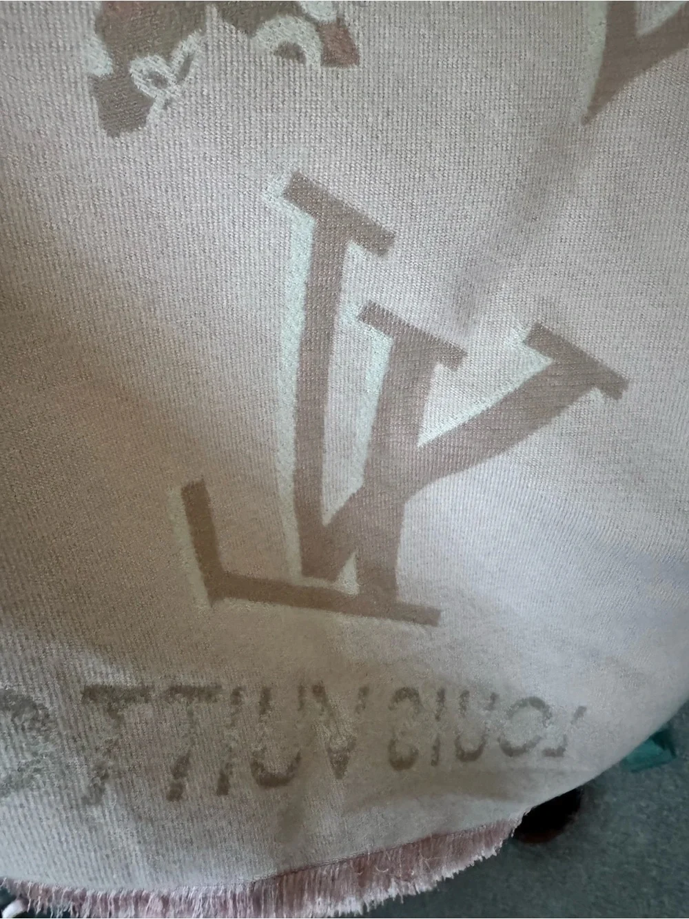 Louis Vuitton Beige & Pink Logo Cashmere Scarf
